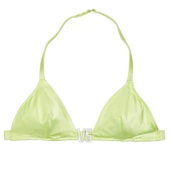 New! Victoria’s Secret Swim Green Silver VS Shine Hardware Bikini Top 4573 - Picture 1 of 8